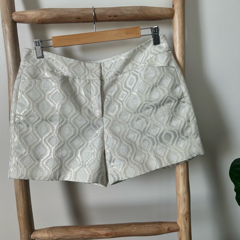 White House Black Market Cream Shorts with Metallic Design